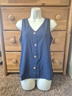 SHEIN Blue Button-Front V-Neck Tank Top Size M
